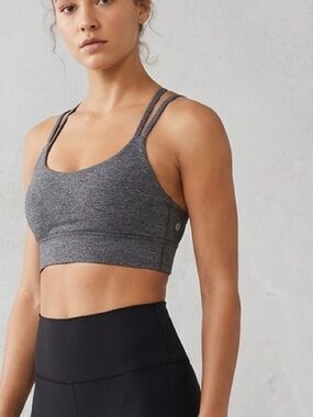 Lululemon Energy Bra Longline Heathered Black Gray Strappy Back Size 4